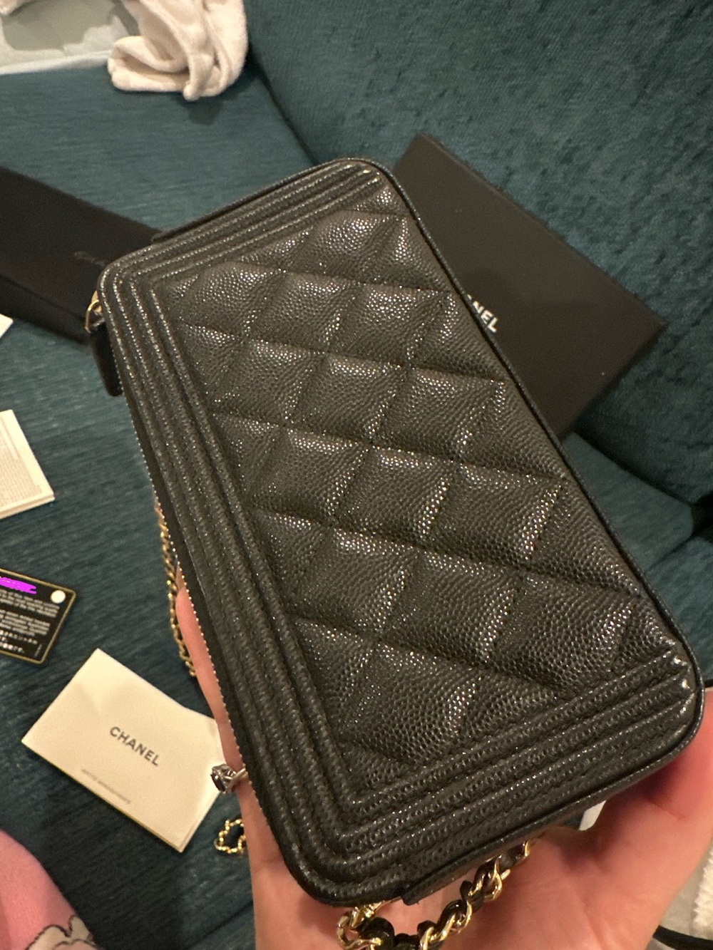 Chanel Boy Black Quilted Caviar Leather Wallet on Chain - Picture 3 of 5